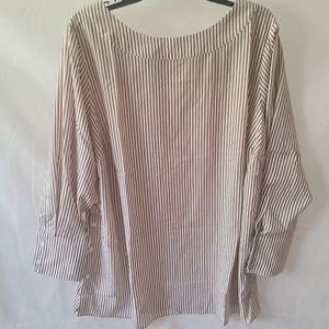 Brooke Shields Timeless Striped British Khaki Woven Top